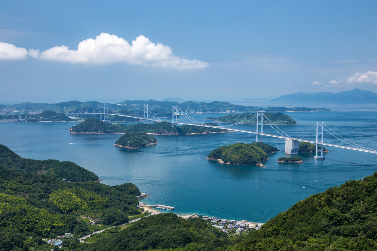 Kurushima Bridges in Seto Inland Sea, Japan